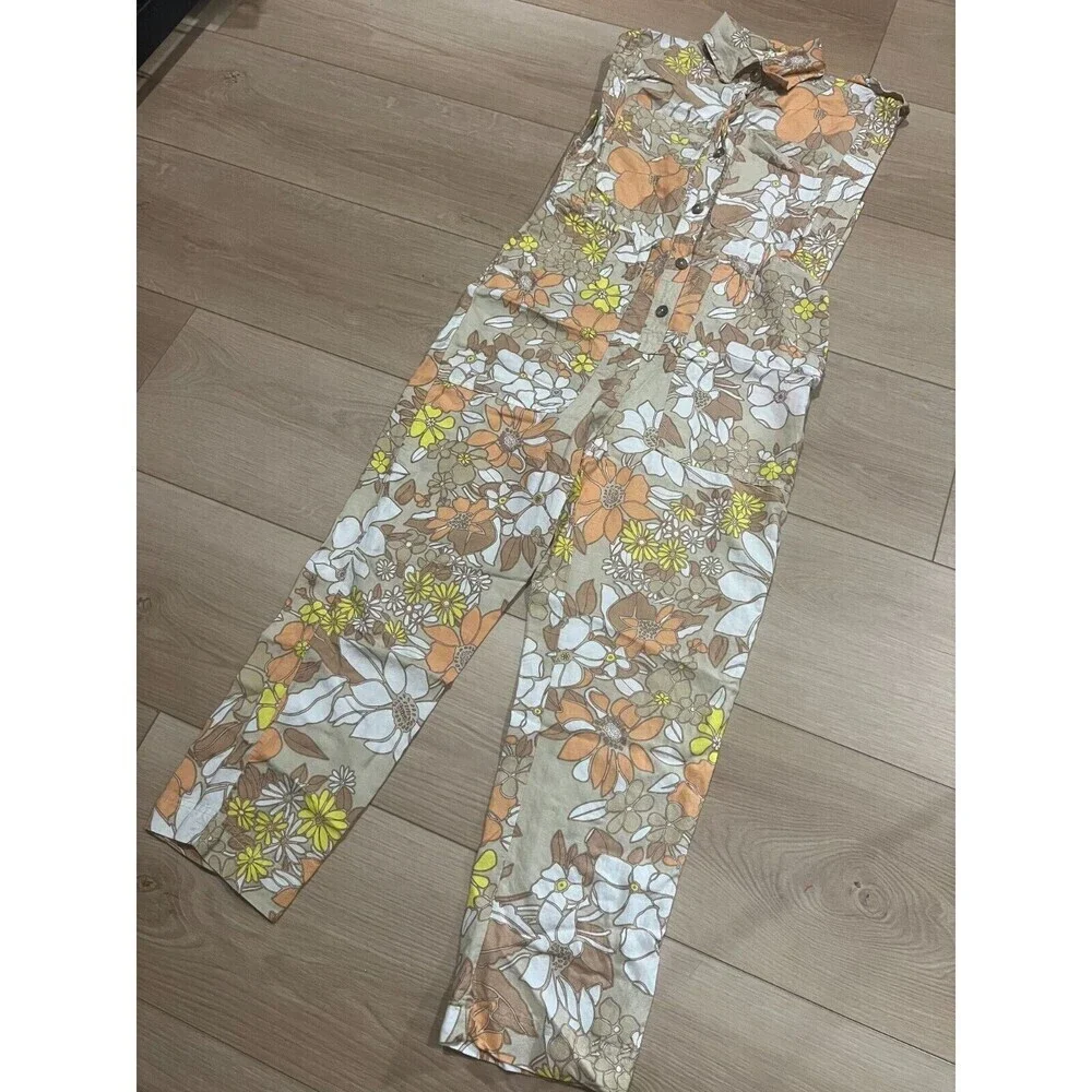 Current Air Sleeveless Utility Button Down Jumpsuit Womens Size XS Multi Boho - Picture 3 of 10